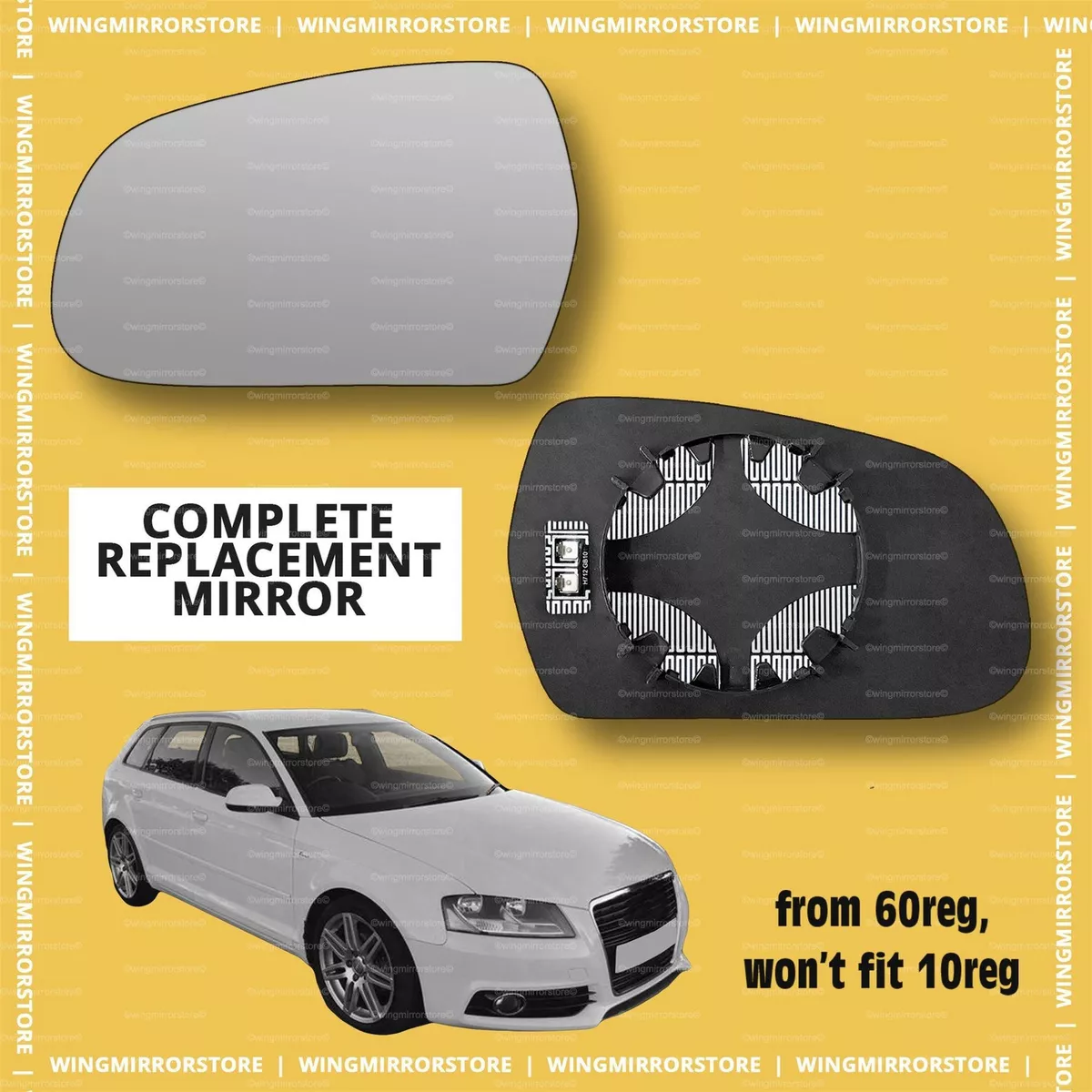 Left side for Audi A3 2010 2012 from 60reg heated wing mirror glass
