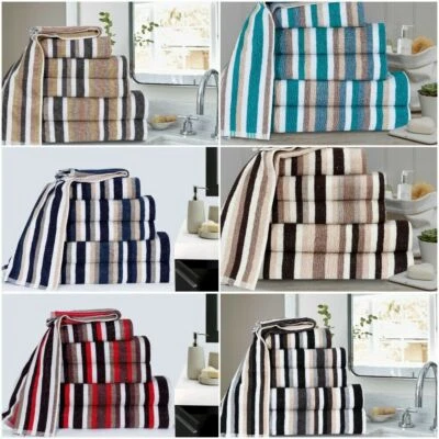 VICTORIAN STRIPE TOWEL BALE SET 100% COMBED COTTON SOFT FACE HAND BATH TOWELS