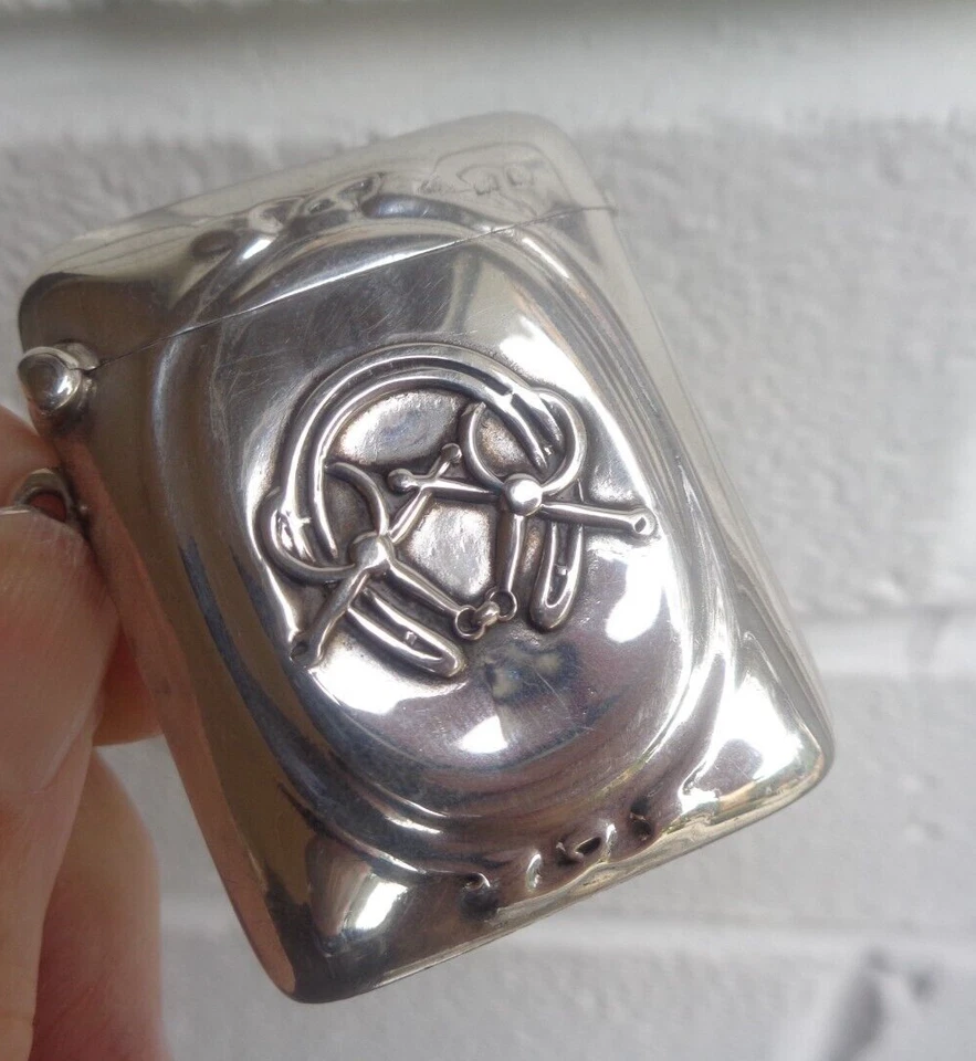 Edwardian Stg. Silver Vesta Match Safe h/m 1906 Horseshoe  Hunting Horse Riding - Image 2 of 4