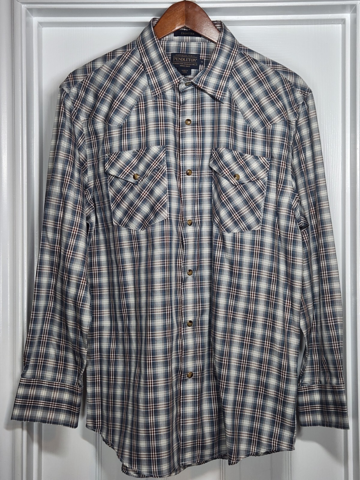 Pendleton Frontier Mens M Shirt Plaid Pearl Snap Long Sleeve Western Multicolor
