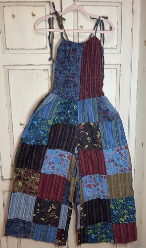 Patchwork Overall Free Size weites Bein Festival verstellbare Träger Boho Taschen U