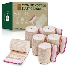 Nexskin 3β Wide 6 Pack Organic Cotton Bandages Wrap Hook/Loop Fasteners USA Made