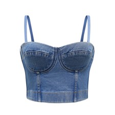 Lady Denim Tank Bustier Bra Bralette Corset Crop Top Spaghetti Straps Punk Wear