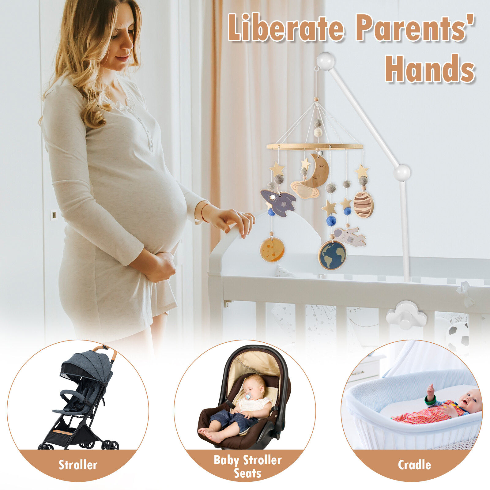 27inch Baby Crib Mobile Arm Wooden Mobile Cot Holder Adjustable Angle