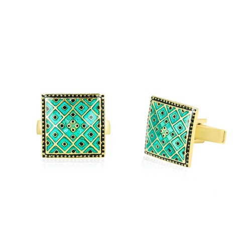 925 Sterling Silver Vintage Handmade Green Enamel Square Shape GroomsmenCufflink - Picture 4 of 6