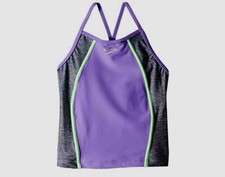 199 Speedo Girls' Purple Colorblock Heather Splice Tankini Top Swimwear Size 14