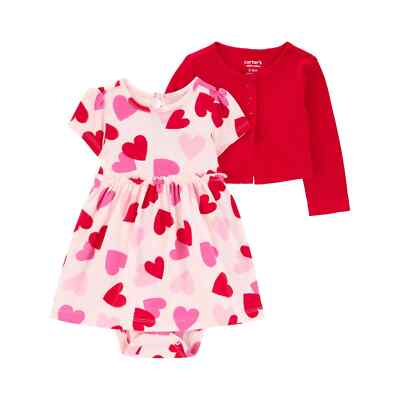 Carter's Child of Mine Baby Girl Valentine's 2 Pc Dress Set-Pink/Red-3-6 M-NWT