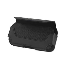 Reiko Leather Horizontal Phone Pouch/Black Interior & Logo Samsung Galaxy S20