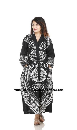 Mandala Kimono Wedding Gown Cotton Night Gown Sleepwear Women Long Night dress - Picture 18 of 77