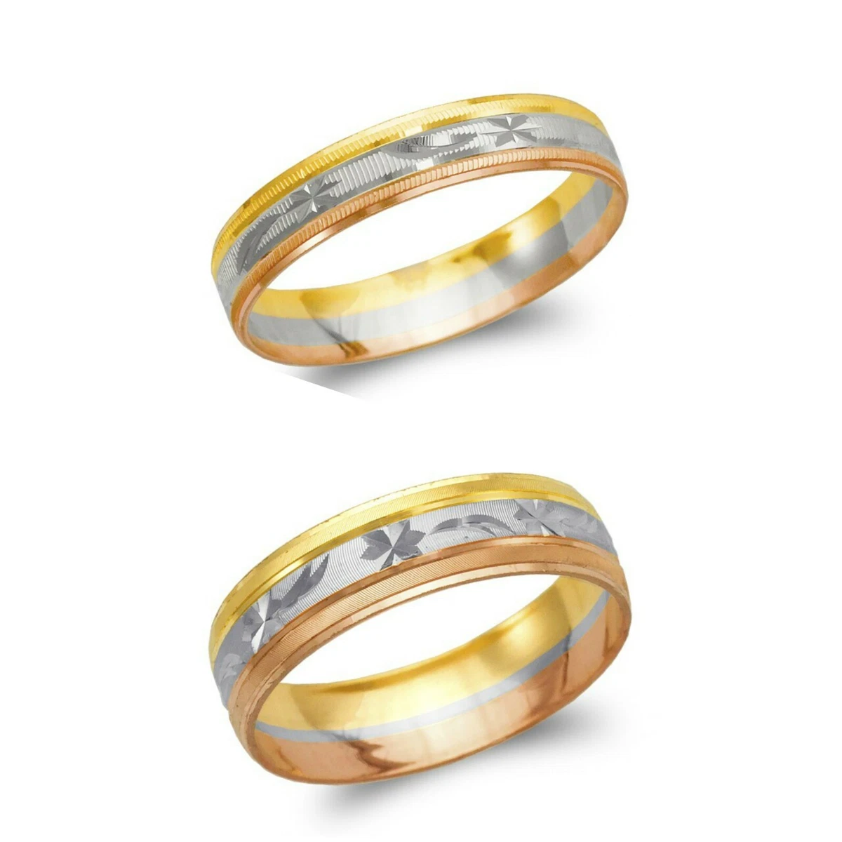 Solid 14K Tri Color Gold Shooting Star Wedding Band Ring Men Women