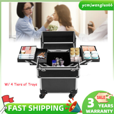 Rolling Aluminum Alloy Makeup Train Case Cosmetic Trolley Storage Organizer HOT!