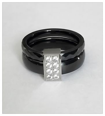 Bague Céramique Noir Double Anneaux Zirconium-céramique-acier