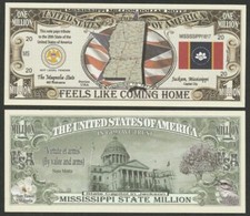 Lot of 500 Bills- MISSISSIPPI MILLION DOLLAR BILL w MAP, SEAL, NEW FLAG, CAPITOL