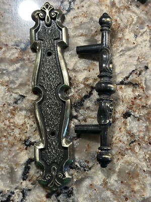 Vintage Ajax Door Drawer Cabinet Pull Handle Backplate Hardware Gothic Medieval