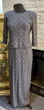 Vintage STE  NAY Lace And Beaded Formal Gown Silver Size 10 Grey MOB