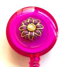 Island Flower Badge Holder Retractable Reel ID Lanyard Hawaiian Pink Purple