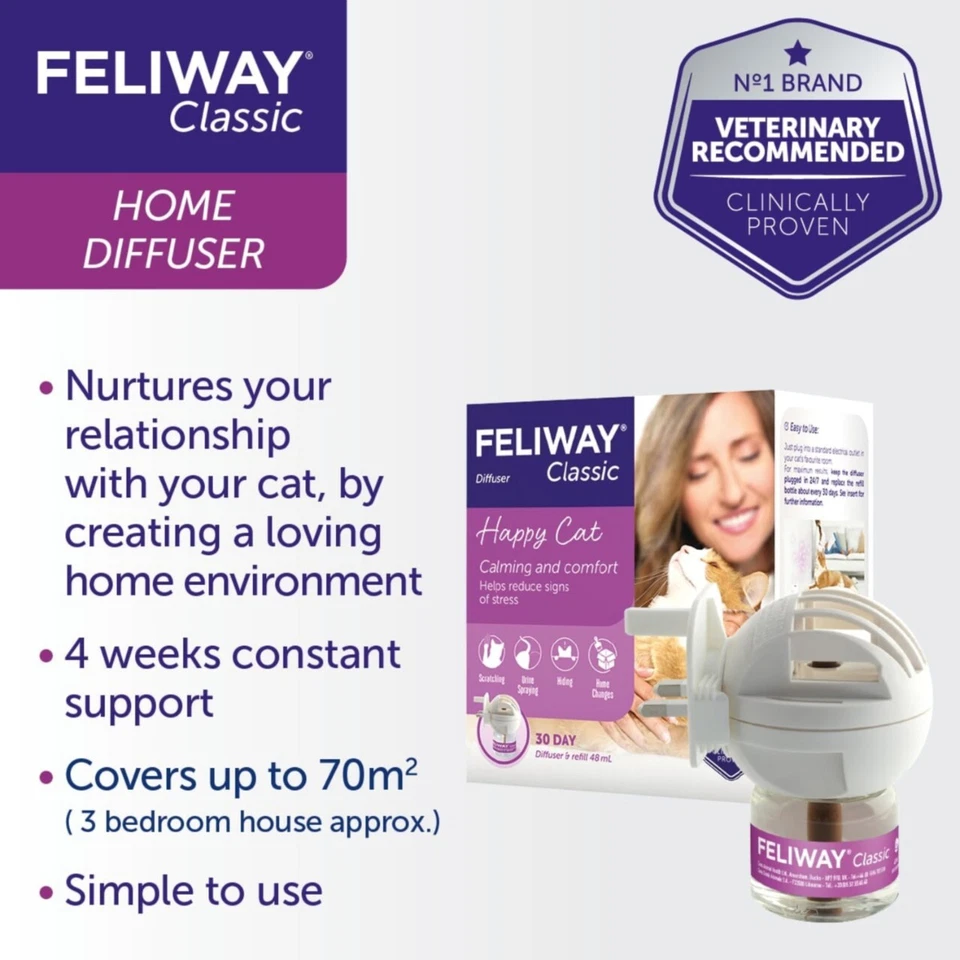 FELIWAY Classic Diffuser & 30 Day 48ml Refill Comforts Cats Helps Stress/Anxiety - Image 3 of 4