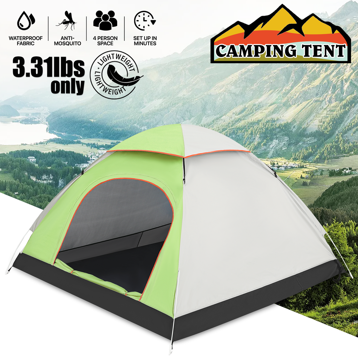 Person Dome Camping Tent[DOUBLE LAYER+2 DOORS]Family Waterproof