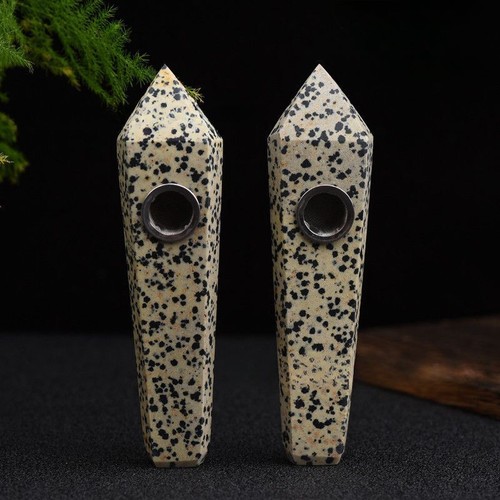 Natural Dalmatian Stone Smoking Pipe Quartz Crystal Point Wand Tobacco Rod Bong - Picture 13 of 15