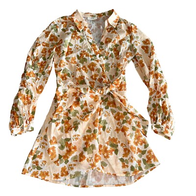 NWOT Peony Cream Orange Floral Print Linen Blend Wrap Mini Dress Women's X-Small | eBay NWOT Peony Cream Orange Floral Print Linen Blend Wrap Mini Dress Women's X-Small | eBay