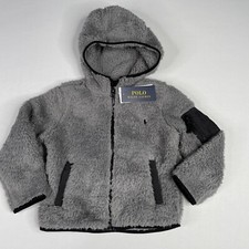 Polo Ralph Lauren Toddler Boys 4T Teddy Sherpa Fleece Grey Hooded Jacket
