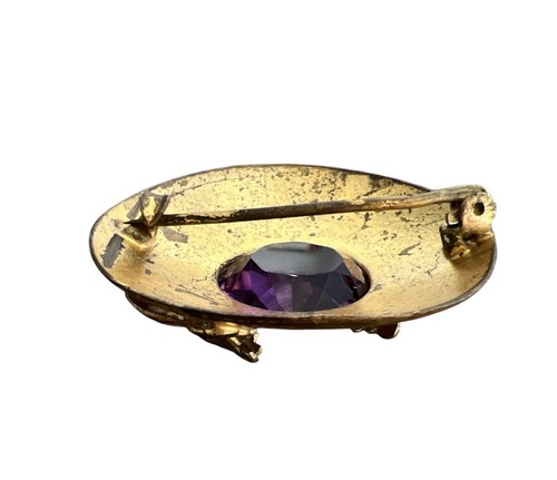 Vintage Art Nouveau Faceted Purple Amethyst Glass Brooch Pin C Clasp #G-7 - Picture 5 of 5