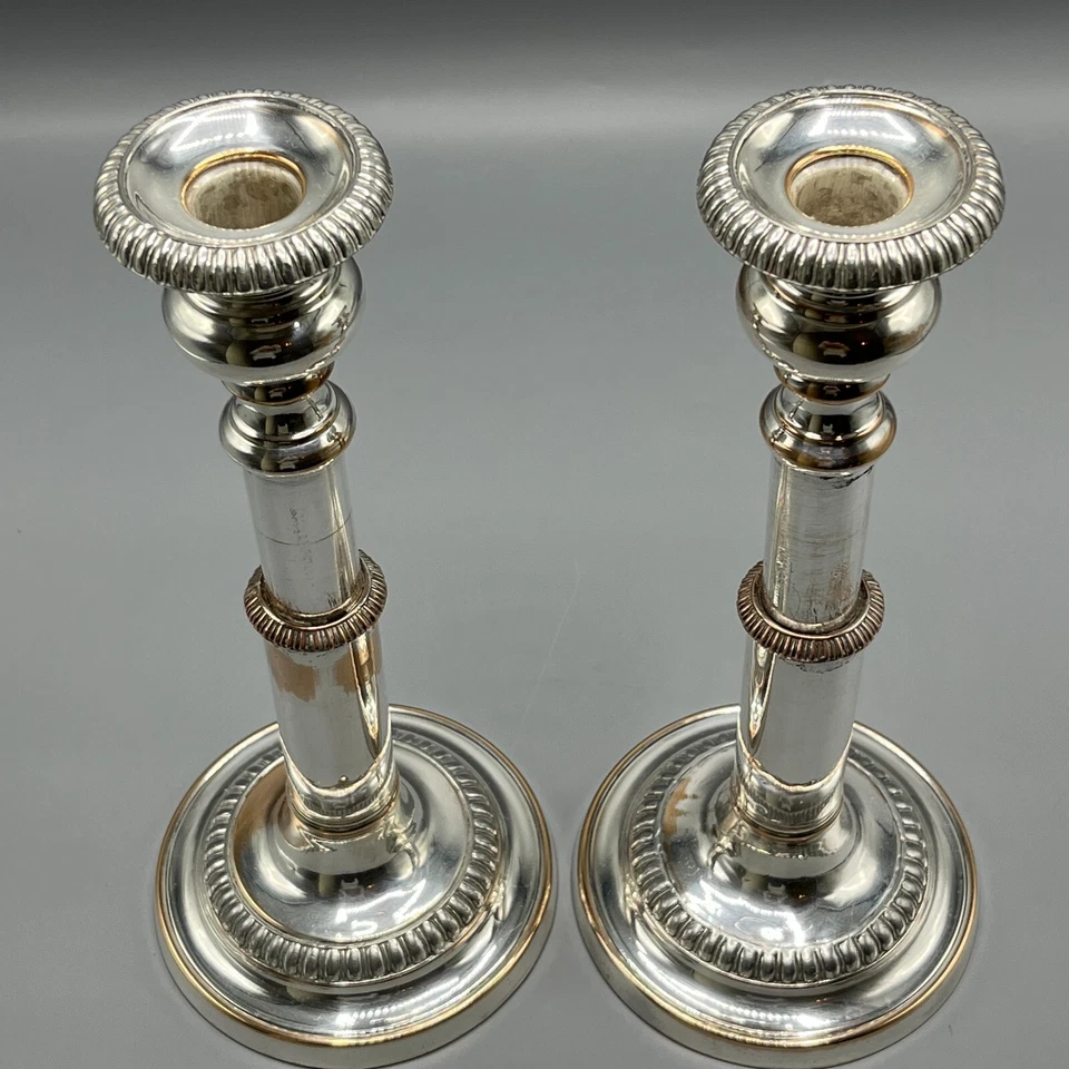 Пара антикварных старых телескопических подсвечников из Шеффилда с георгианским серебряным покрытием - Изображение 2 из 4