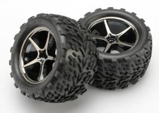 NEW Traxxas 7174A Gemini Black Chrome Wheels with Talon Tires 2 1/16 E-Revo