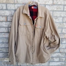 American Outdoorsman TAN Jacket (Mens XL) Red BLK PLAID Lined Work Chore Coat