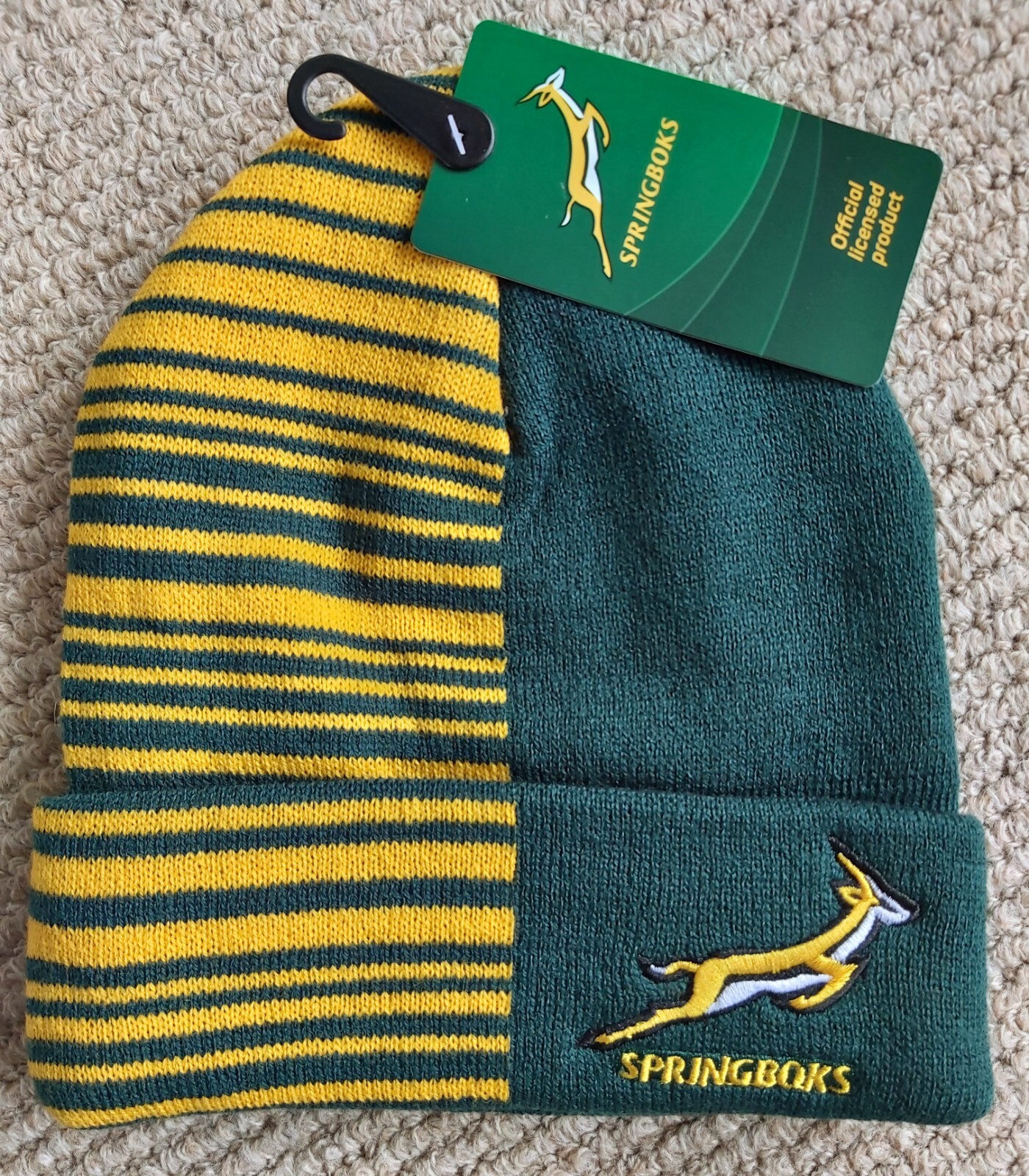 Official SPRINGBOKS Bottle Green / Gold Rugby BEANIE Hat South Africa Toque hat