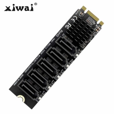 xiwai NGFF Key B+M to SATA 3.0 6Gbps 5 Ports Adapter Converter Port JMB575 2280