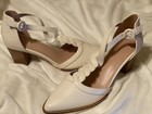 Women  10 chunky heels tee strap braided stacked  shoes ivory/bone New — photo 1