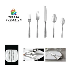 Lucca Flatware Set, 20-Piece, Faceted Stainless