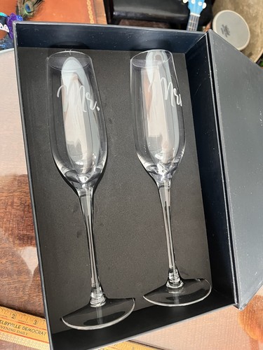 Mr. And Mrs. Champagne Glasses Flutes Glass Toast Wedding Reception First Home