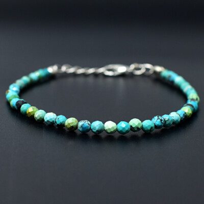 Facettiertes 15 kt Erde abgebaut 6 Zoll langes blaues Türkis Perlenarmband JK-11E293