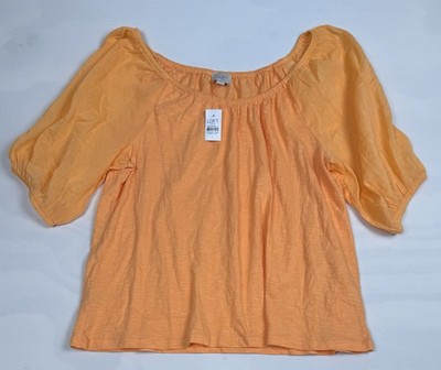 NWT LOFT Puff Sleeve Blouse 100% Cotton Orange Women s L