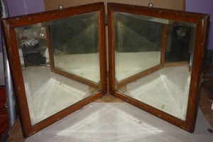 Antique Bi-Fold Victoria Mirror, Each side is 11 1/4" Plate Glass Beveled Mirror