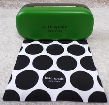 KATE SPADE NEW YORK EYE GLASS CASE HARD CLAM SHELL GREEN AND BLACK  LENS CLOTH