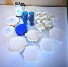 Vtg Child's Lot Plastic Corningware Play Dishes Casserole, Plates, Goblets, Cups