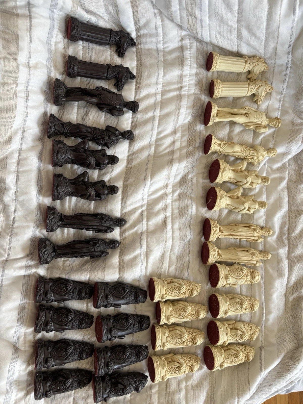 Chess Game Pieces Set Greek Mythology Figurines Plastic Black & Ivory