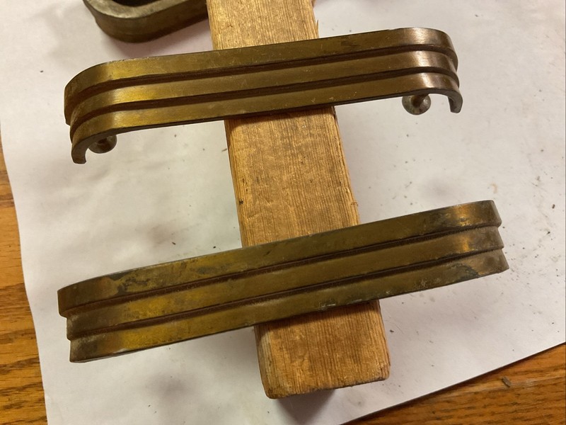 Two Art Deco Vintage Hardware “Step Down”  Brass Handles Pulls  . Orig. Screws