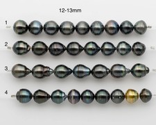 12-13mm and 13-14mm Tahitian Pearl Short Strand, Drop with High Luster and Natu