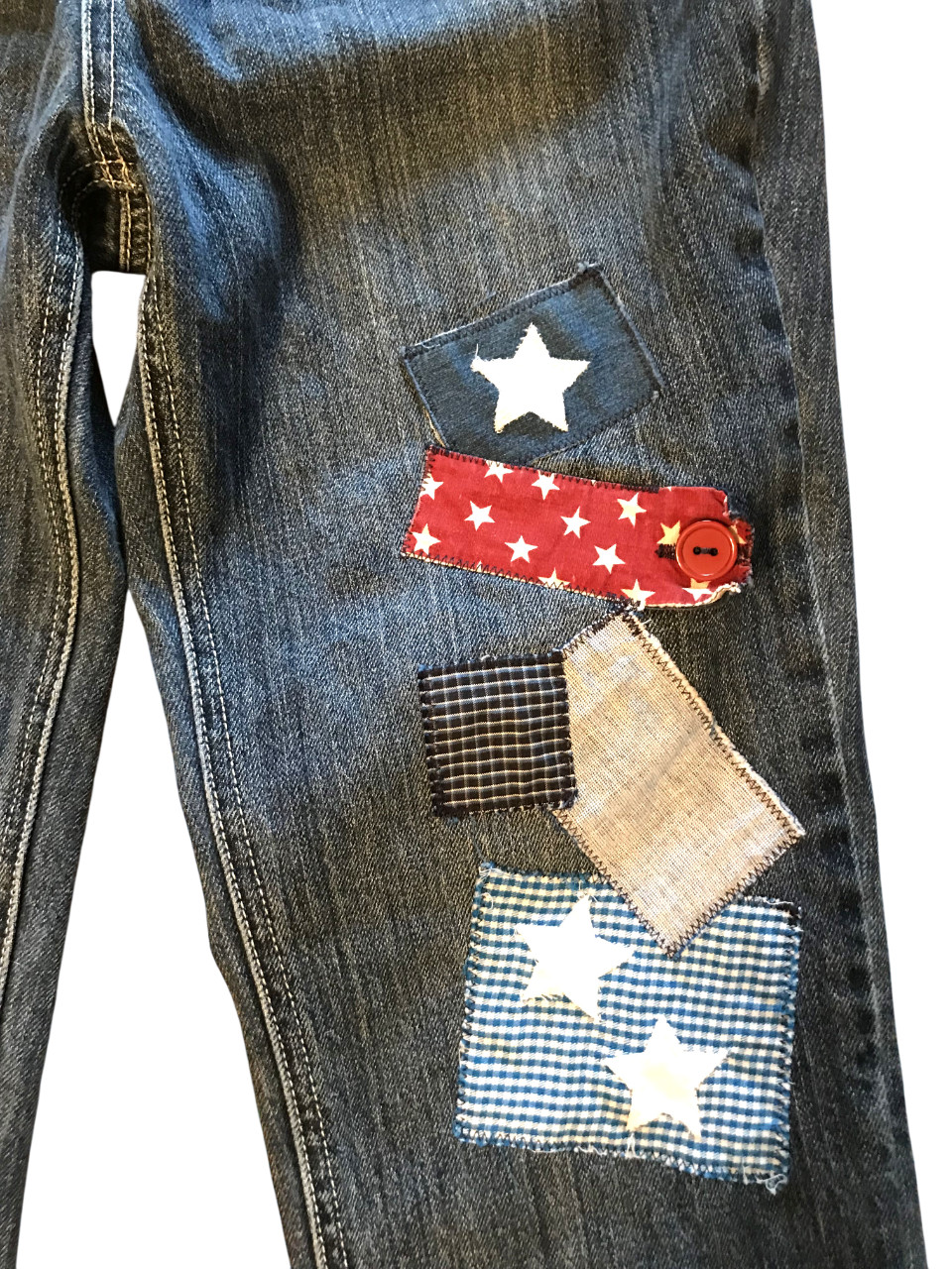 Upcycled Patchwork Capris Denim Shorts, Patriotic… - image 9