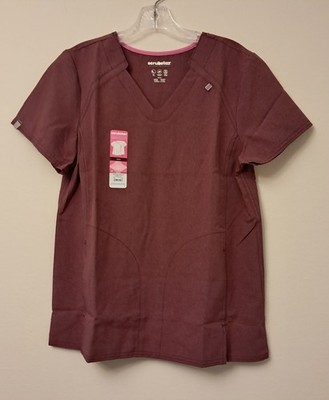 NWT Scrubstar S Heather Dark Cherry Fashion Collection Relaxed V-Neck Scrub Top