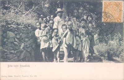 CHINA Tientsin group of children German litho PC 1900s - coil. Dragon cancell.