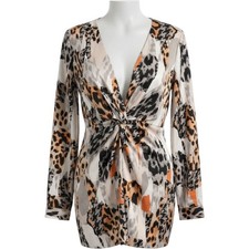 Fashion Nova Mini Dress Womens XL Orange Leopard Houndstooth Twist Front V-Neck
