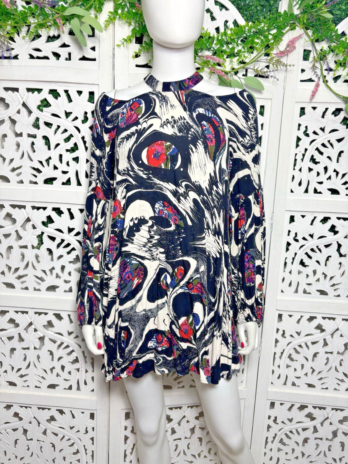 Free People Women’s Drift Away Cold Shoulder Mini Dress Tunic Size Small