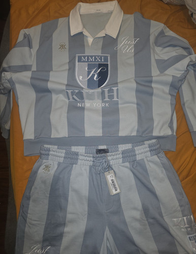 Kith MMXI Men's Striped Sweatsuit Set Sweatshirt Shorts Blue White Size xxl