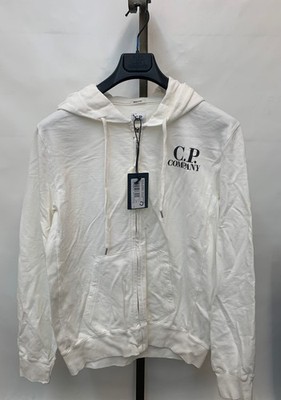 C.P. Company Men's White Cotton Full Zip Sweatshirt with Hood Size L *READ*