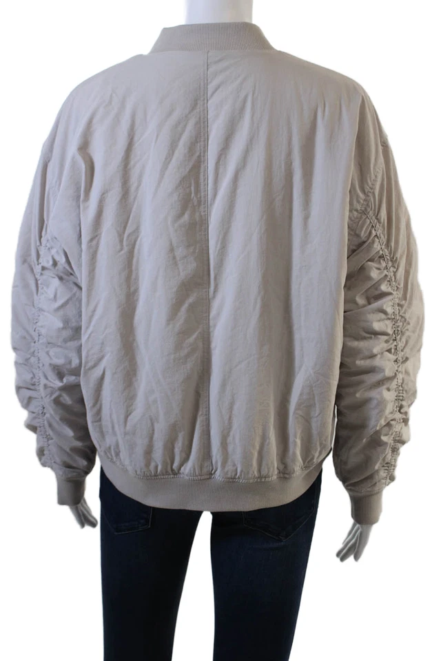 New Balance Women Bomber Windbreaker Jacket Beige Zip Polyamide Size XS - Image 4 of 4